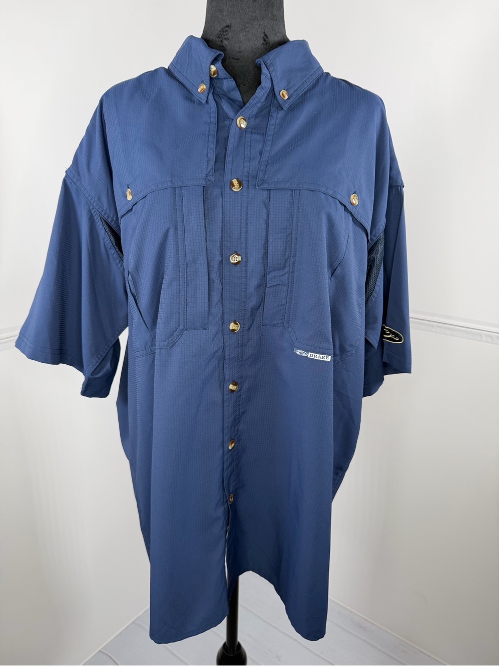 Drake Blue Short Sleeve Fishing Shirt Size Large Vented